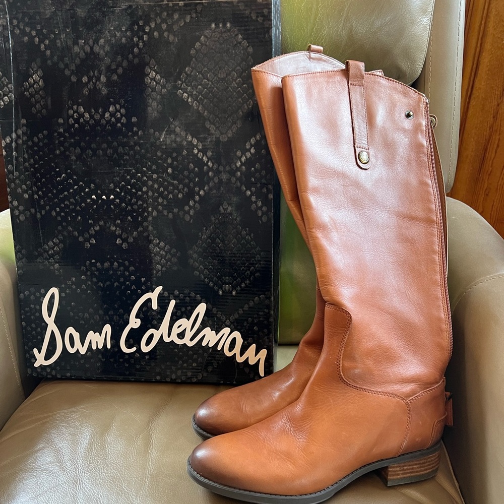 Sam Edelman~Penny Whiskey Lea brown leather women’s boots, size 8M.